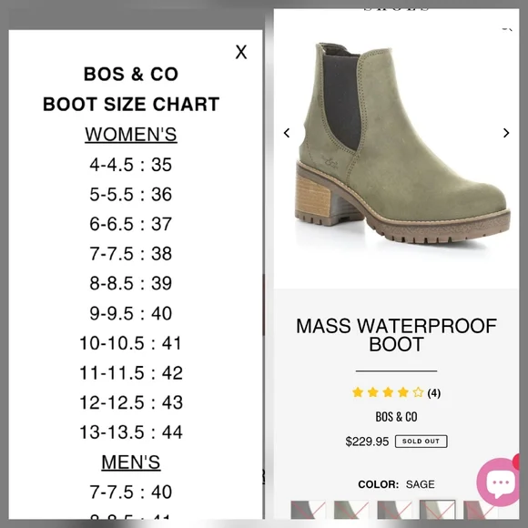 Bos & Co Mass Sage Green Waterproof Boot Women's 38 or 7-7.5 Fall Winter Booties - Picture 12 of 12